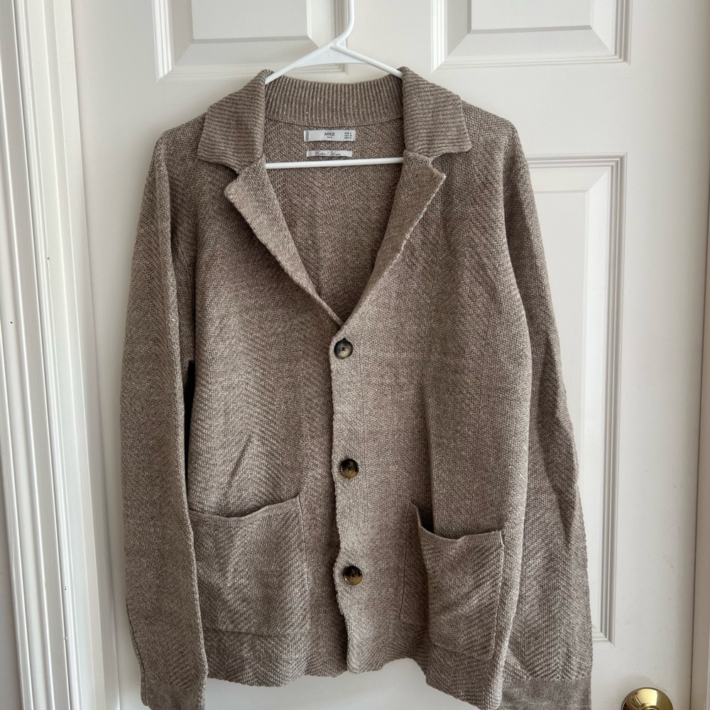 Brown Linen Button-Up Cardigan